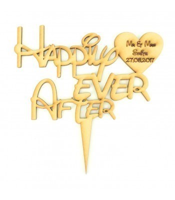 Laser Cut Personalised 'Happily Ever After' Wedding Cake Topper - Disney Font